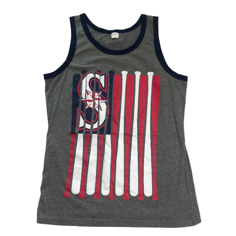 Seattle Mariners Baseball Tank Top Patriotic Red White Blue Gray Round Neck M